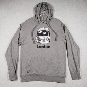 GameStop‎ Hoodie Mens XL Gray Heather Astronaut NASA Moon Rocket Graphic Gamer